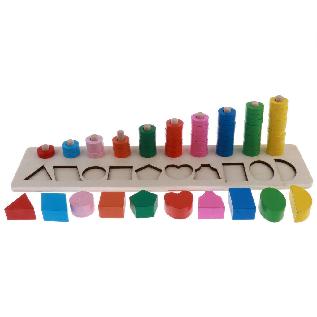 Montessori Wooden Geometry Blocks Match & Number Count Kids Educational Toys