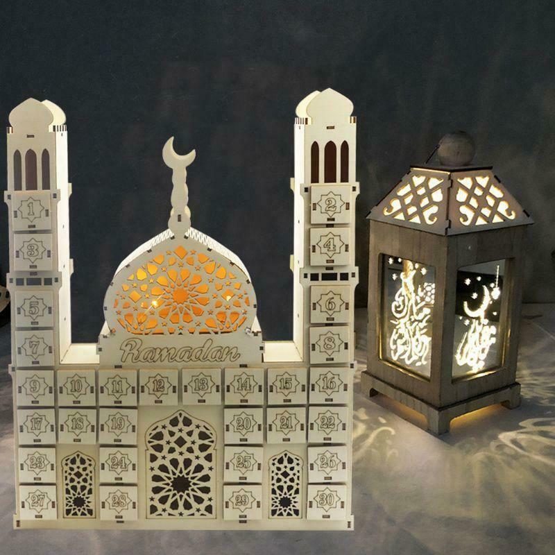 Ramadan Countdown Calendar DIY Wooden Eid Mubarak Ornament Drawer Party Decor