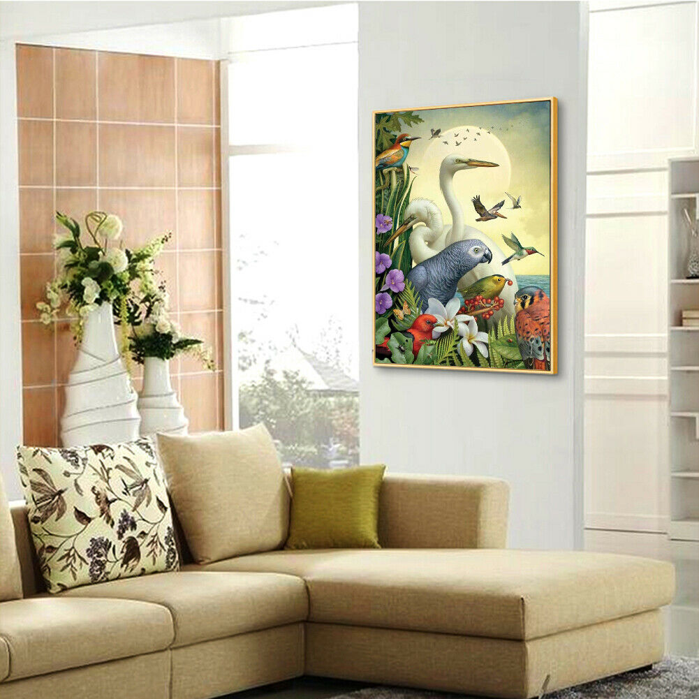 5D DIY Diamond Painting Full Round Drill Moon Birds Picture of Rhinestone @