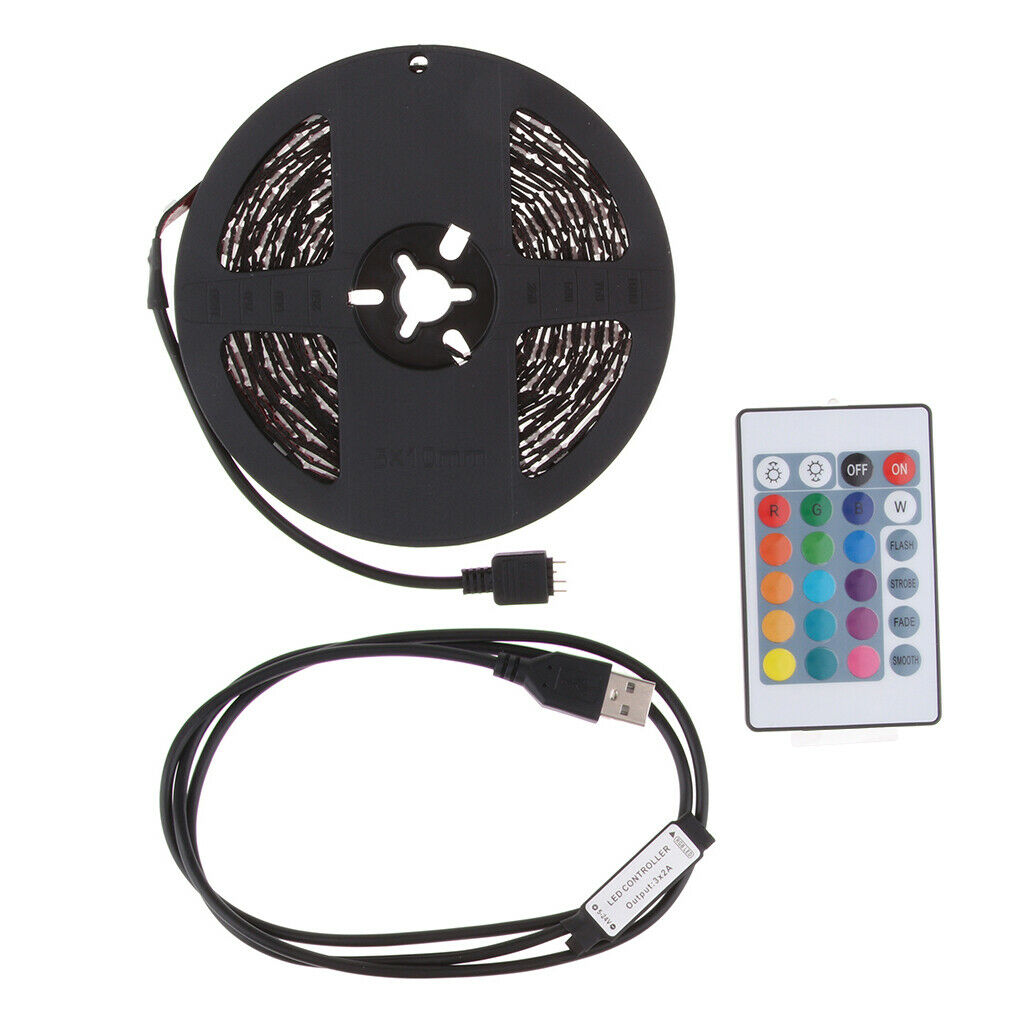 DC 5V USB LED RGB Strip Light TV Back Lighting with 24-Key Remote 5 meters