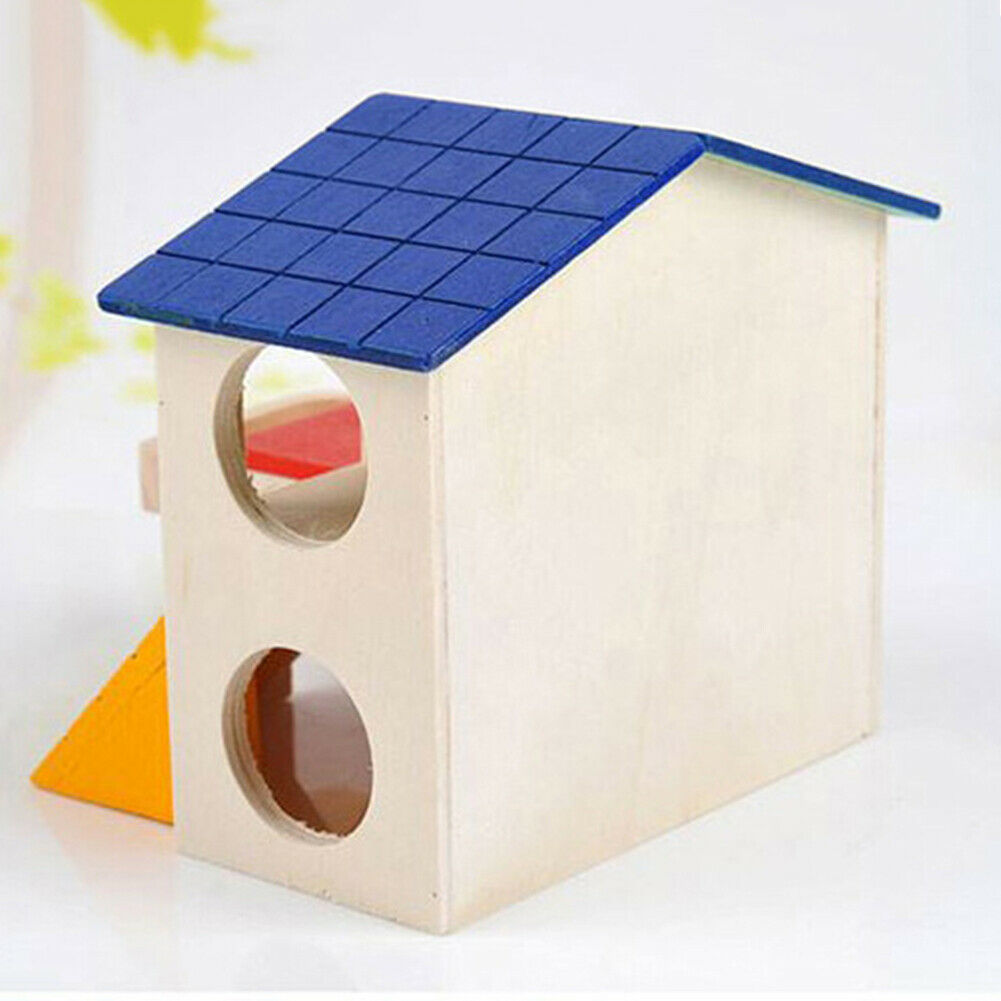 Cute Hamster Double Layer Cabin Wooden Small Animal Climbing Hideout Nest @