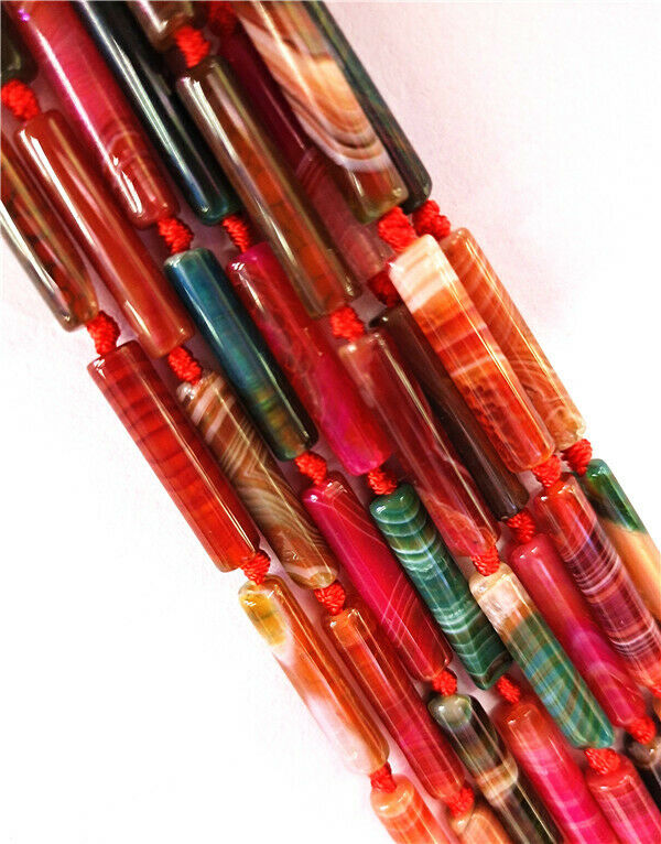 1 Strand 25x5mm Colorful Dragon Veins Agate Cylinder Tube Beads 15.5inch HH8465