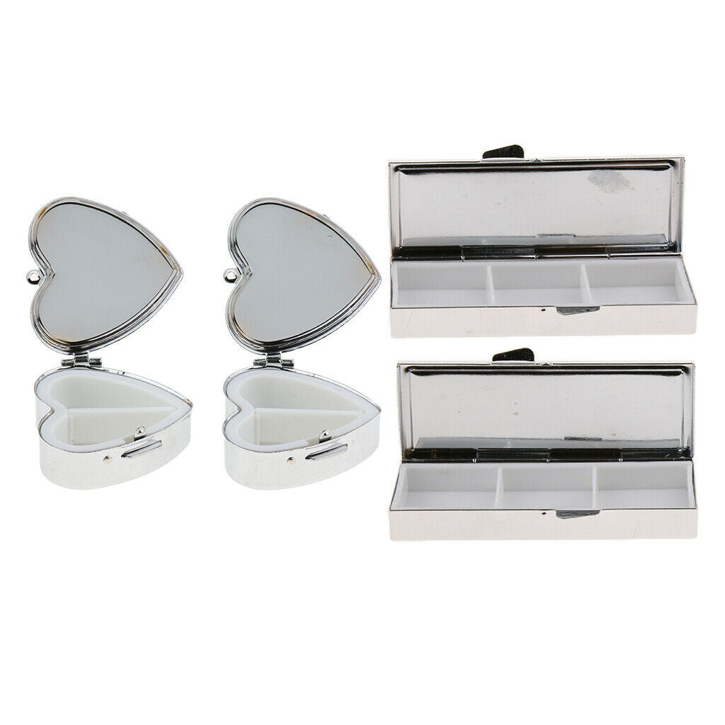 4Packs Practical Elegant Metal Pill Box Case Daily Medication Organizer