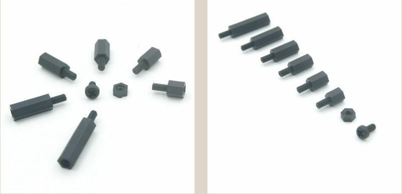 180pcs M3 Hex Column Male-Female Standoff Spacers Screw Nut Kit Box Black Nylon