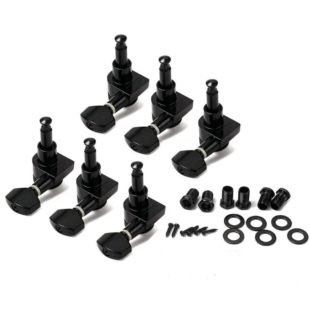 6L Locked String Guitar Tuning Pegs Tuner With Keys Small Handle Head Black