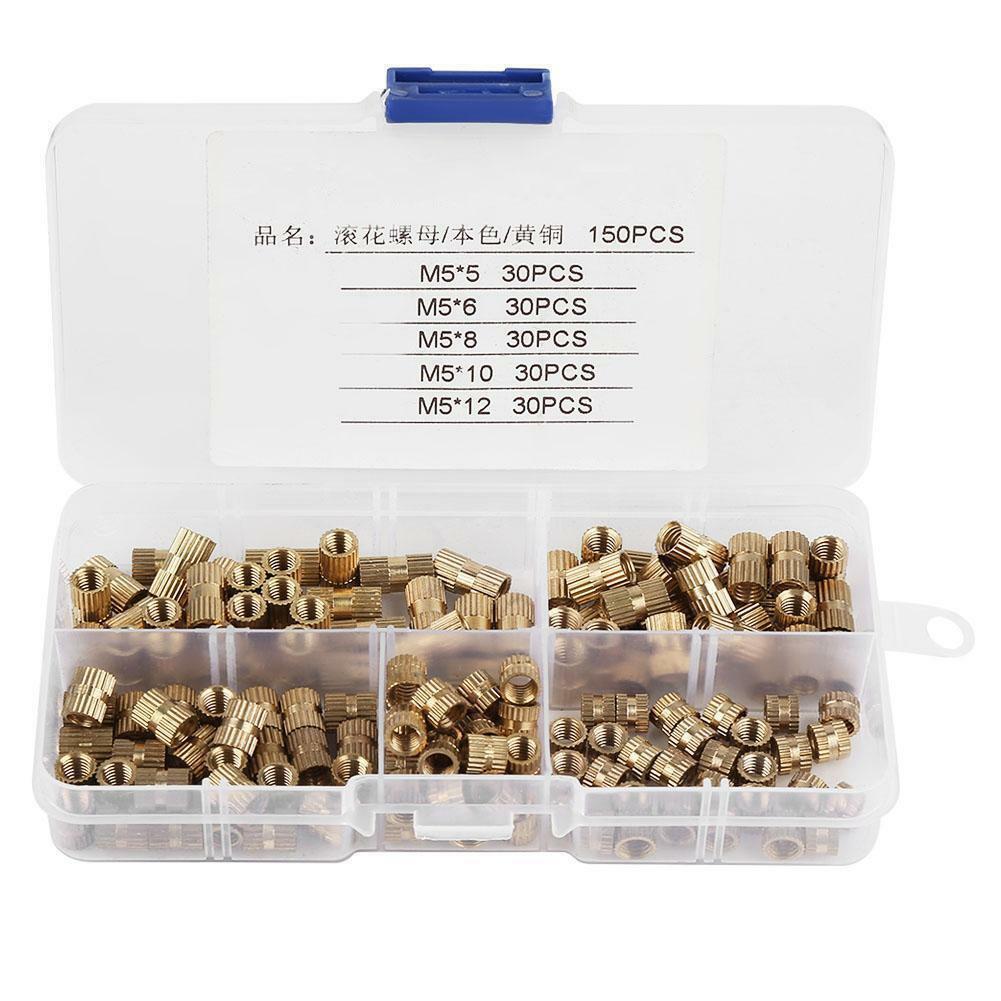 150x M5 Threaded Round Metal Knurl Thread Insert Nuts Brass Tone Nuts Set Kit