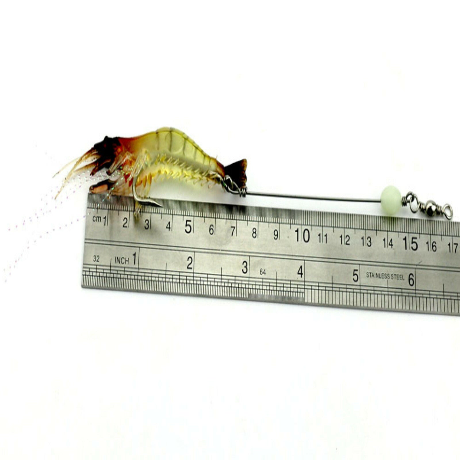 Soft Lifelike Shrimp Prawn Fishing Lures Luminous Shrimp Bead Hook Bait ~5PCS