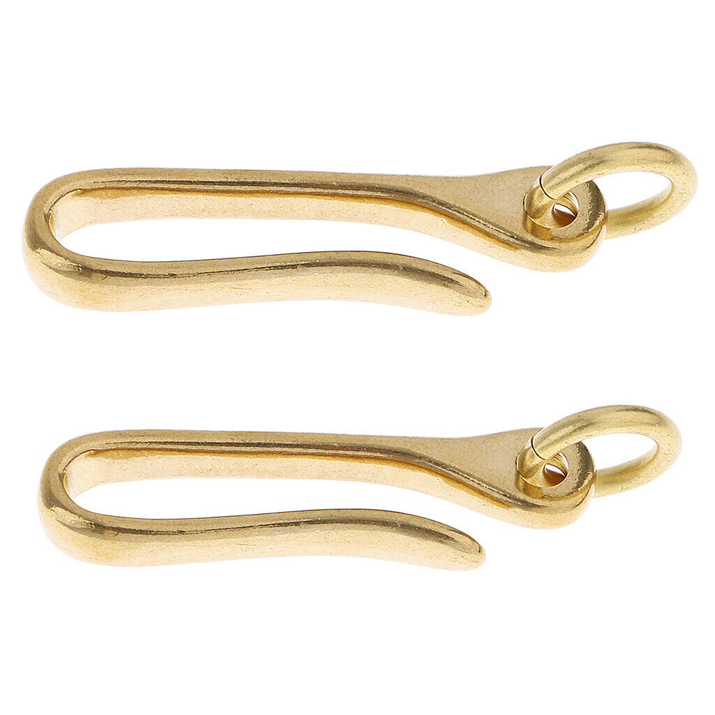 2 Pieces Solid Brass U Hook Loop Keychain Ring Belt Wallet Clip Holder
