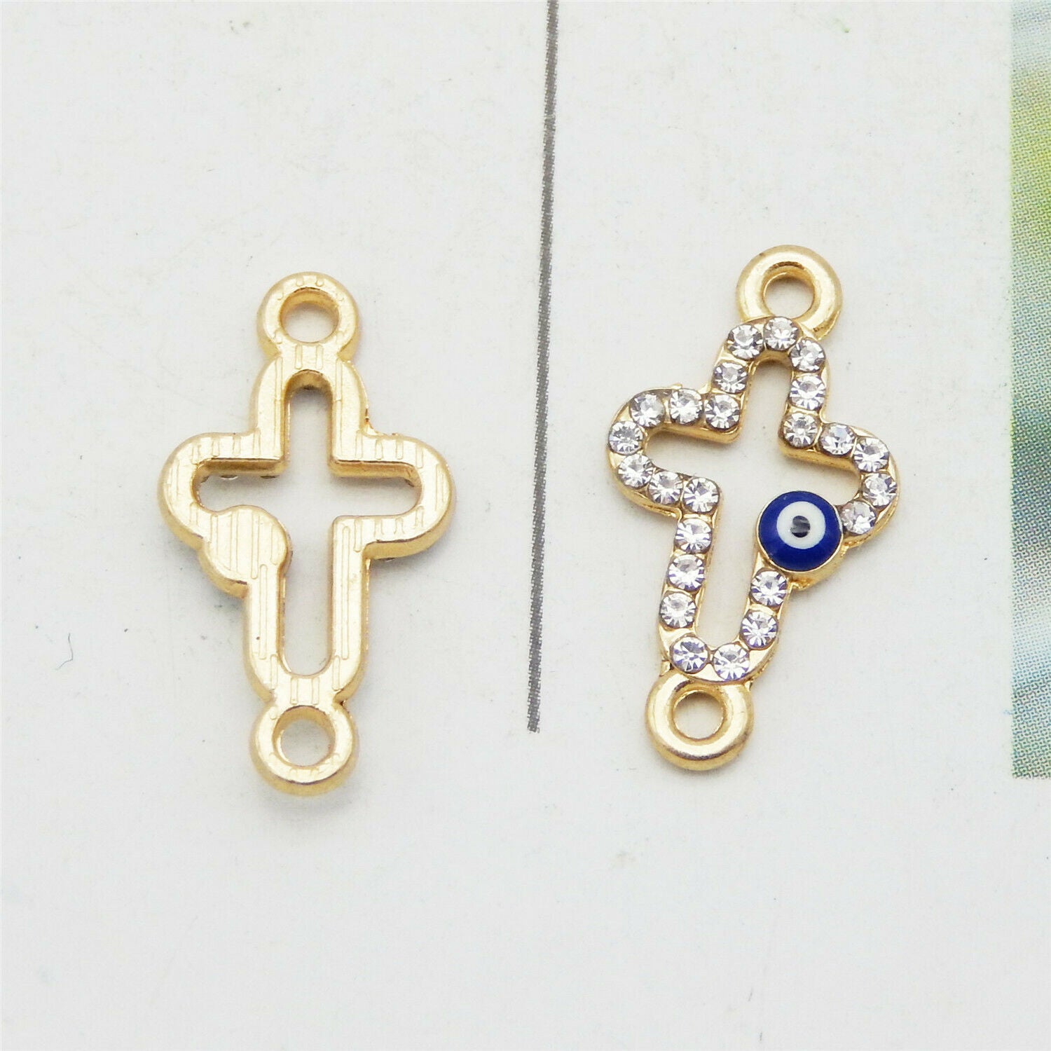 19*10mm Enamel Evil Eye Charm Cross Connector Rhinestone Pendant Jewelry 12PCS