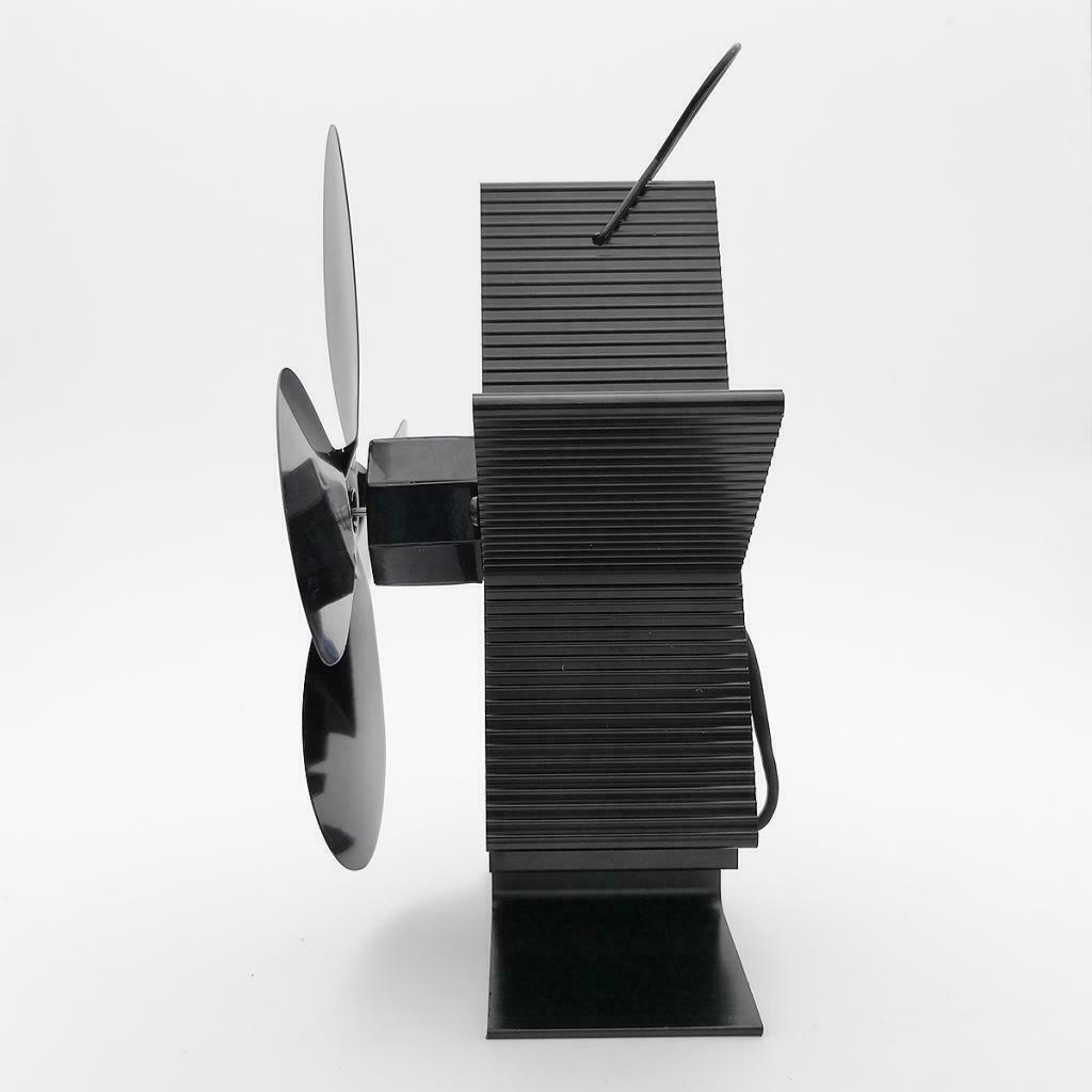 Silent 4 Blade Heat Powered Stove Fan for Wood Log Burner Fireplace Black