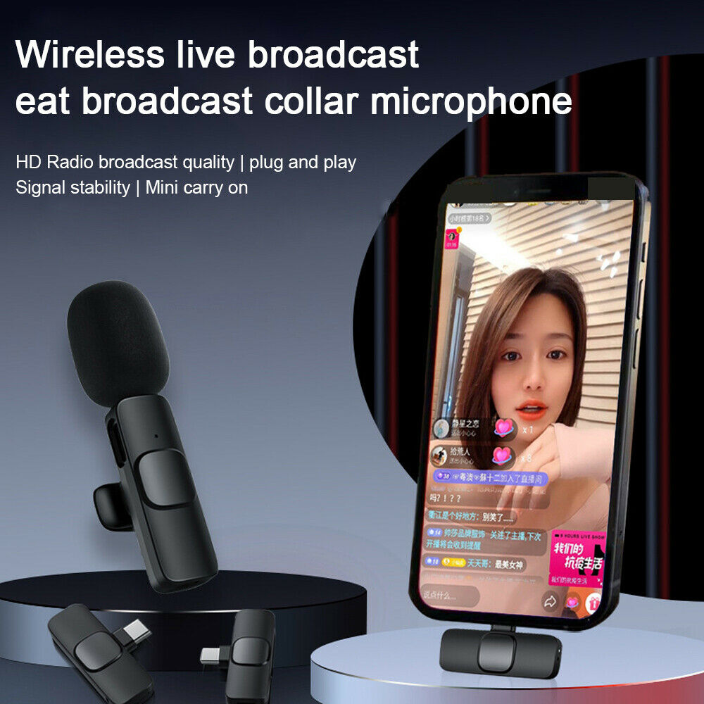 Wireless Lavalier Microphone Audio Video Recording Mini Mic for Live broadcast