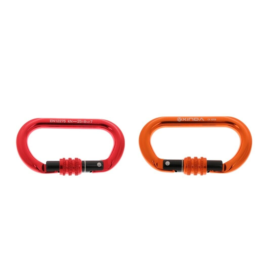 2pcs 25KN Aluminum Climbing Carabiner Screwlock O-shaped Buckle