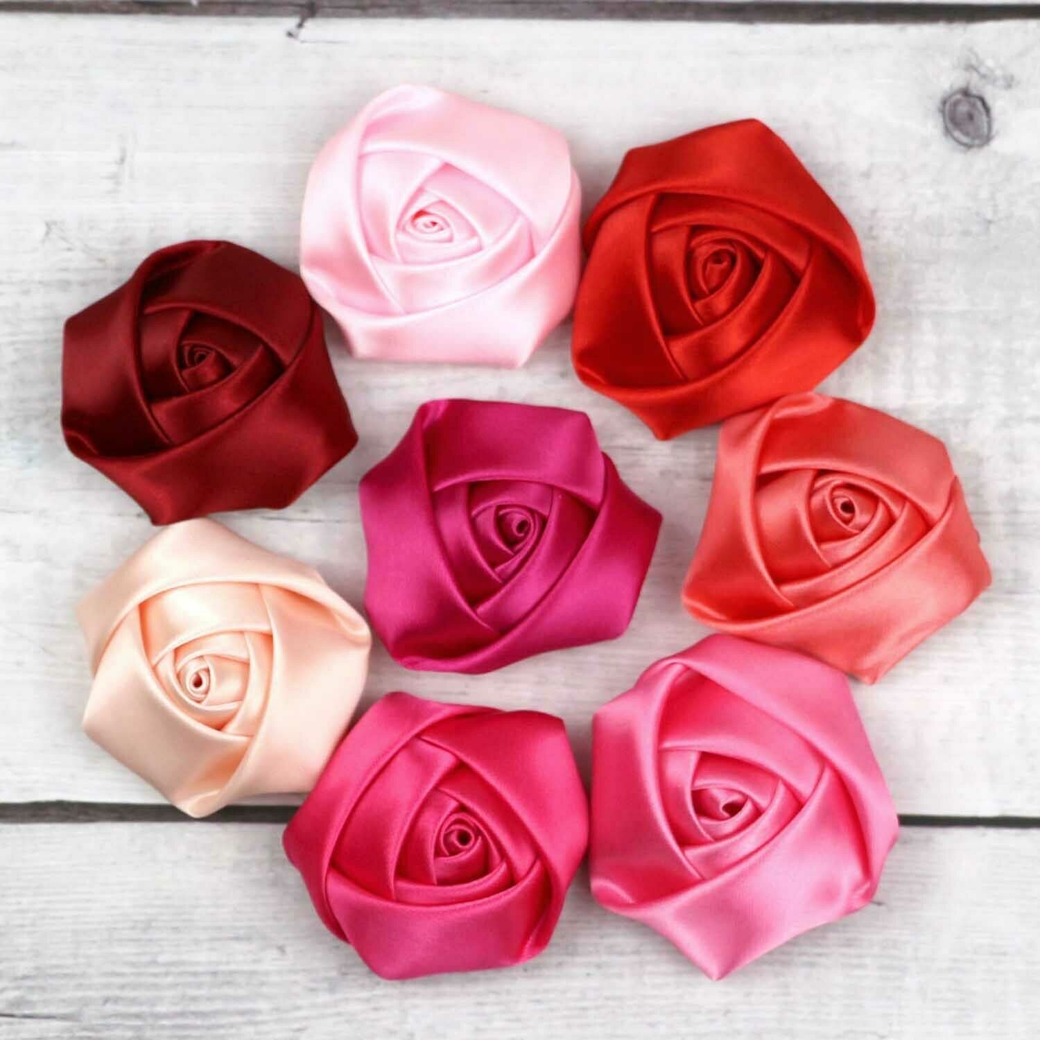 2" 25P Mix Satin Rose Appliques Large Ribbon Flower DIY Craft Supplies
