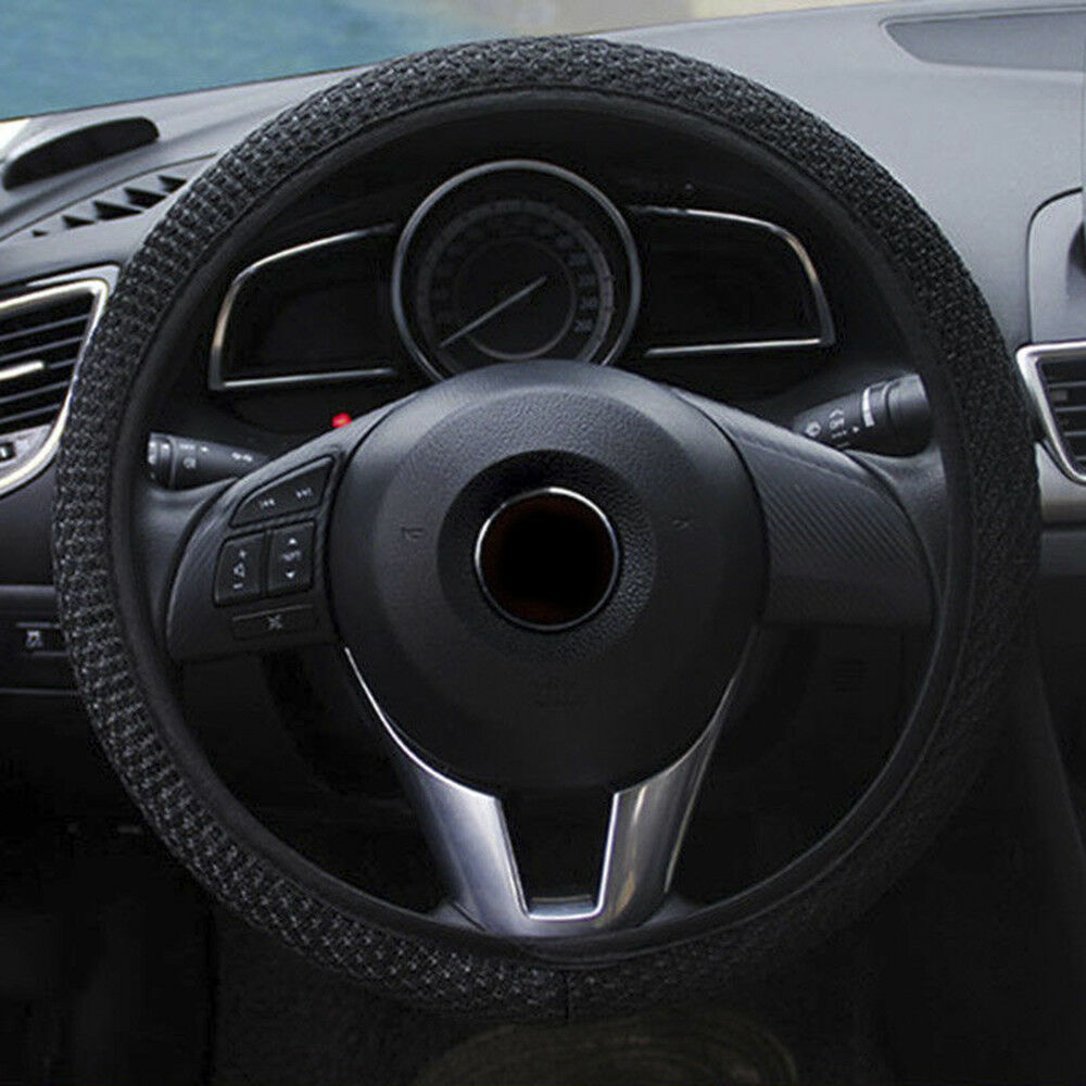 Black Skidproof Durable Car Steering Wheel Cover Microfiber Breathable 15''/38cm