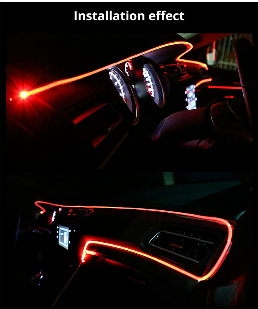 9in1 RGB LED 6M Car Interior Decor Neon EL Fiber Optical Strip Light App Control