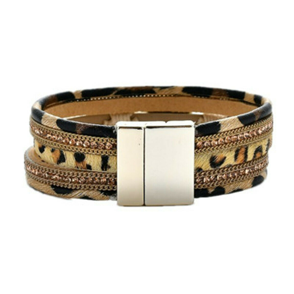 Unisex Animal Leopard Print Bracelet Wrap Multilay Magnetic Clasp Bangle Jewelry