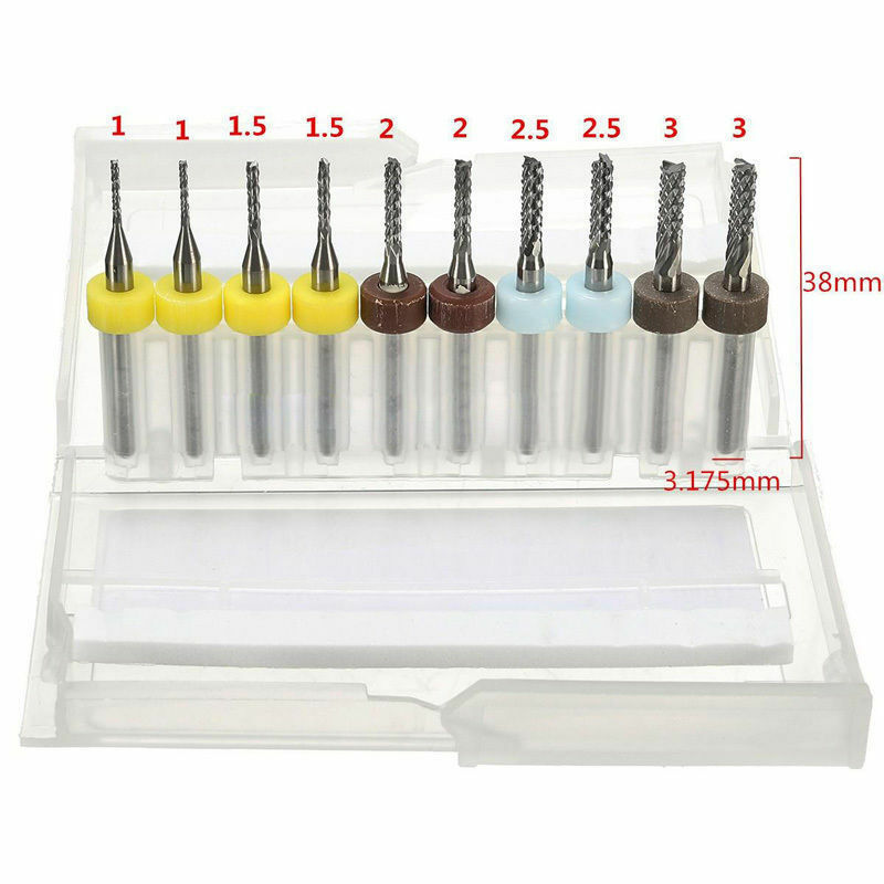 10Pcs 3.175mm PCB Carbure Outils Fin Moulin CNC Couper Pointes Fraisage Coupeurs