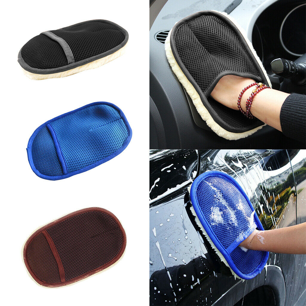 2x Car Cleaning Brushes Polishing Mitt Brush Clean Wool Car Wash Glove Black