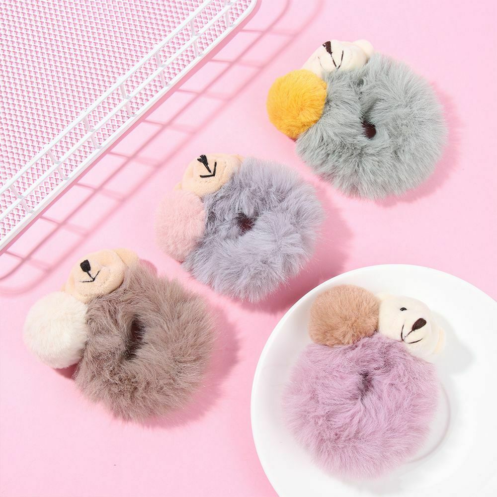 Girls Elastic Hairball HairBands Bear Rubber Bands Plush HairRope Hair Tie