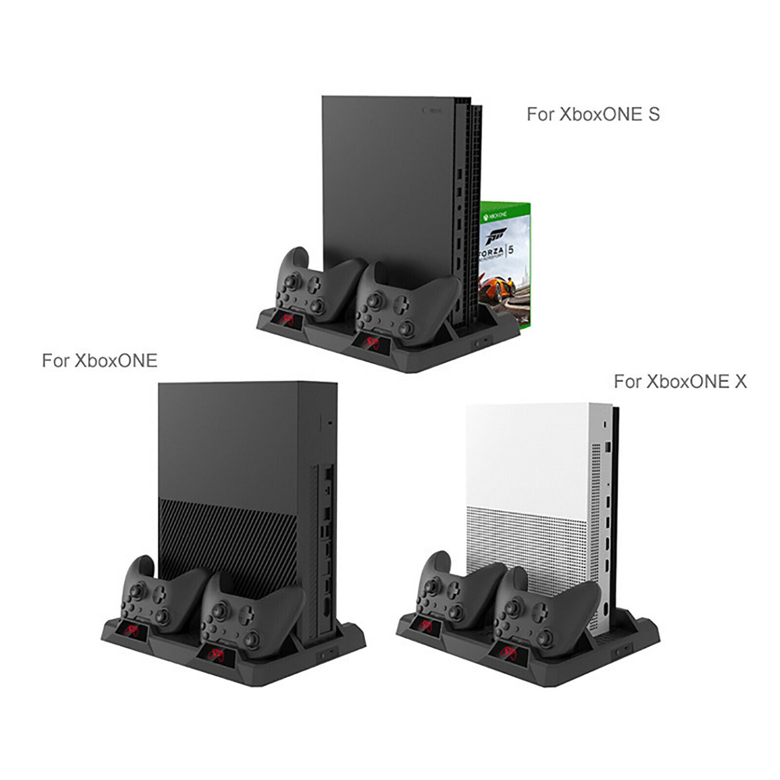 For XBOX ONE X S Console Charging Base Dual Controllers Charger with Cooling Fan
