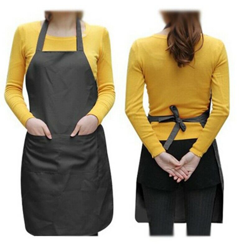Unisex 2 Pocket Black Kitchen Apron Bib, One Size in Medium W3U2U2