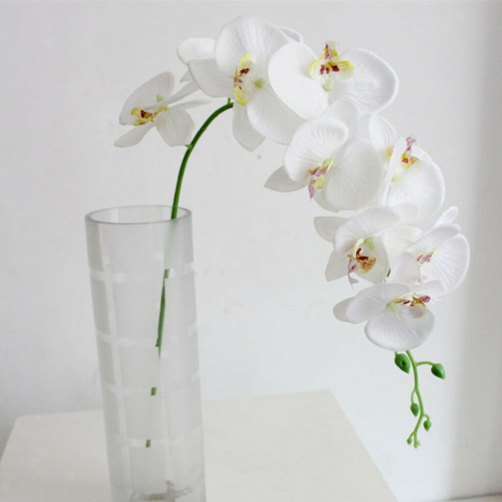 Lifelike Silky 93cm Artificial Phaleanopsis Orchid 9 Heads Flowers White
