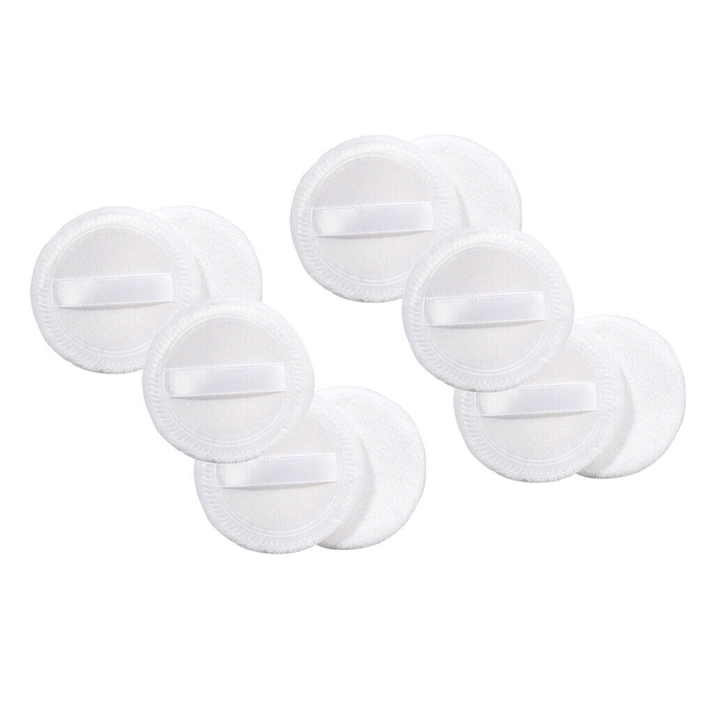 of 10 Round Cosmetic Blusher Finished Powder Foundation Puff 2.3'' White