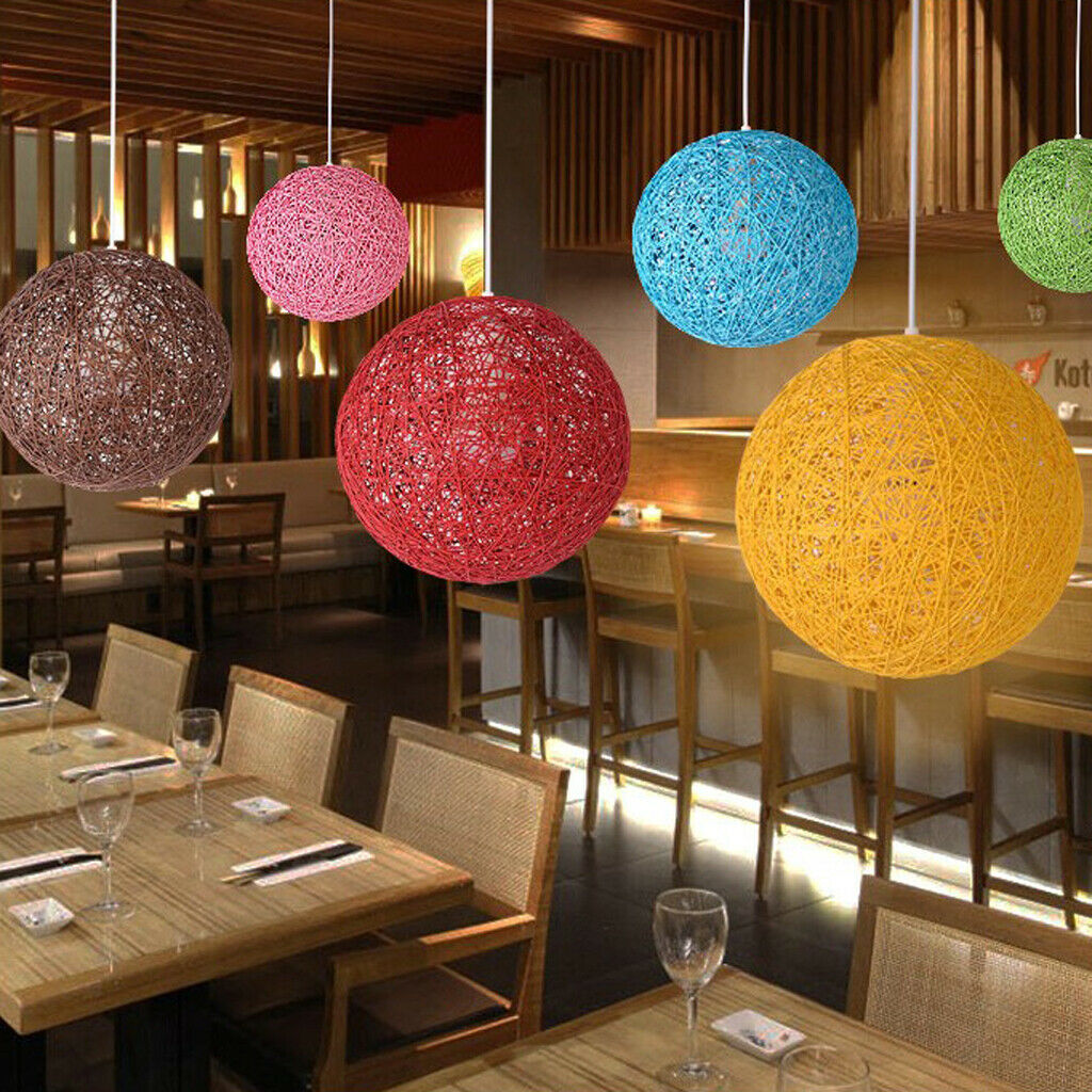 2x Rattan Ball Ceiling Pendant Lampshade for Home Bar Restaurant Decoration