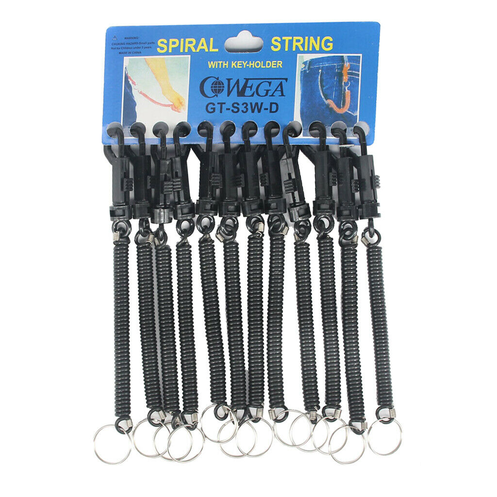 12x Retractable Coil Key Chain Theftproof Plastic String Keyring Black