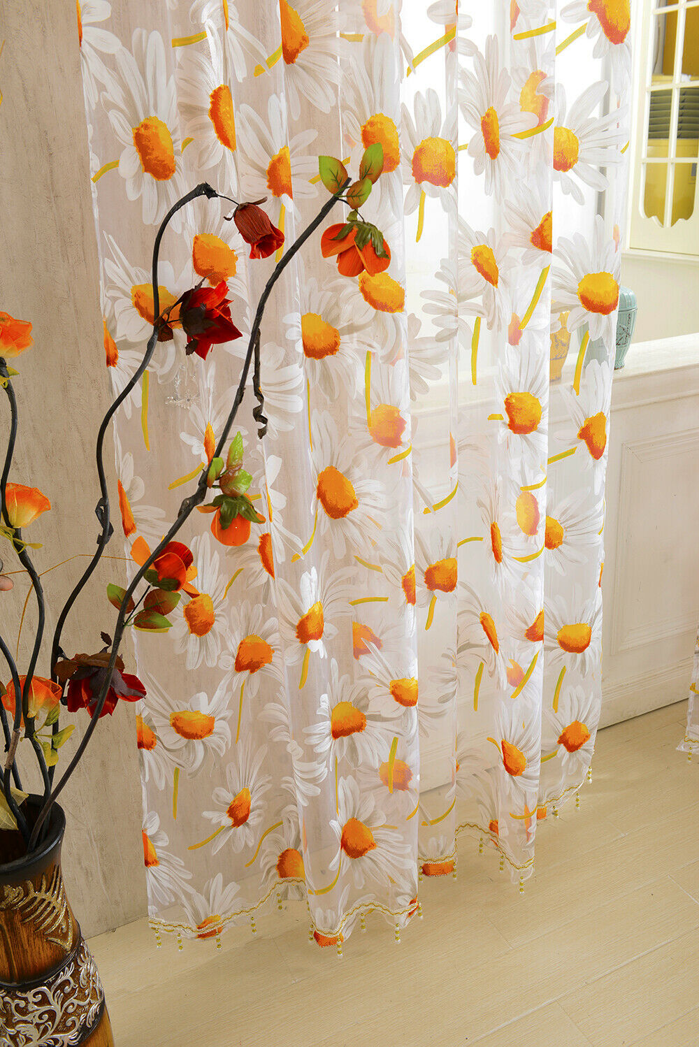 Sunflower Transparent Bird Nest Pattern Curtain Made Of Voile, Many Colors,