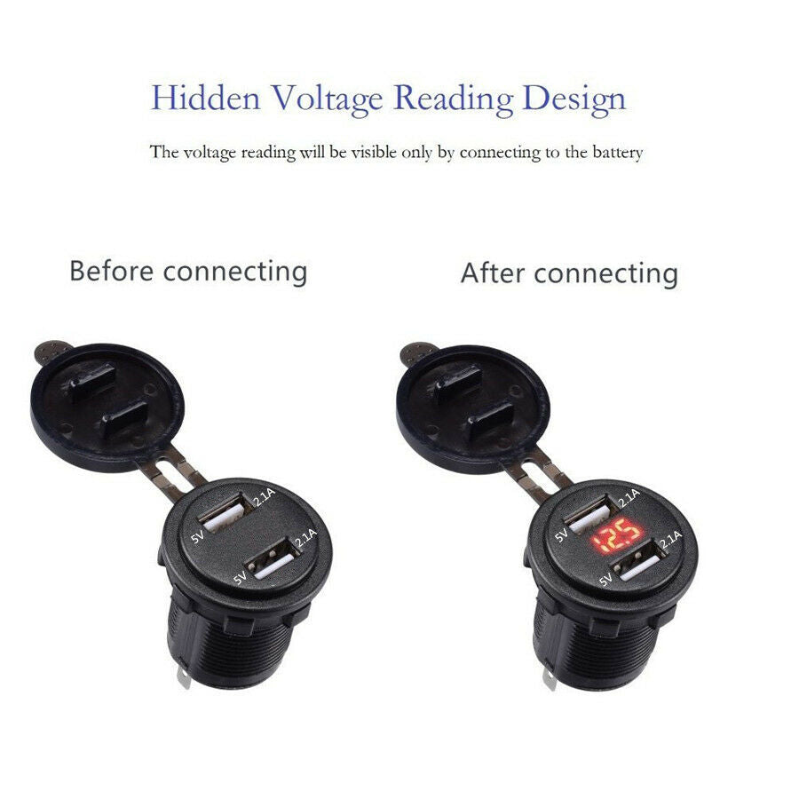 Red LED Dual USB Fast Charging Socket For Car SUV Boat Marine Motorcycle ATV RV