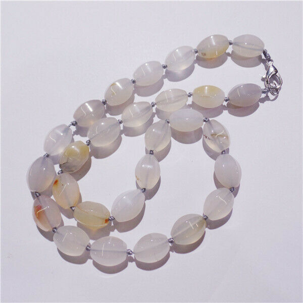 1 Strand 14x10mm Natural Chalcedony Agate Faceted Lantern Beads Necklace HH9196