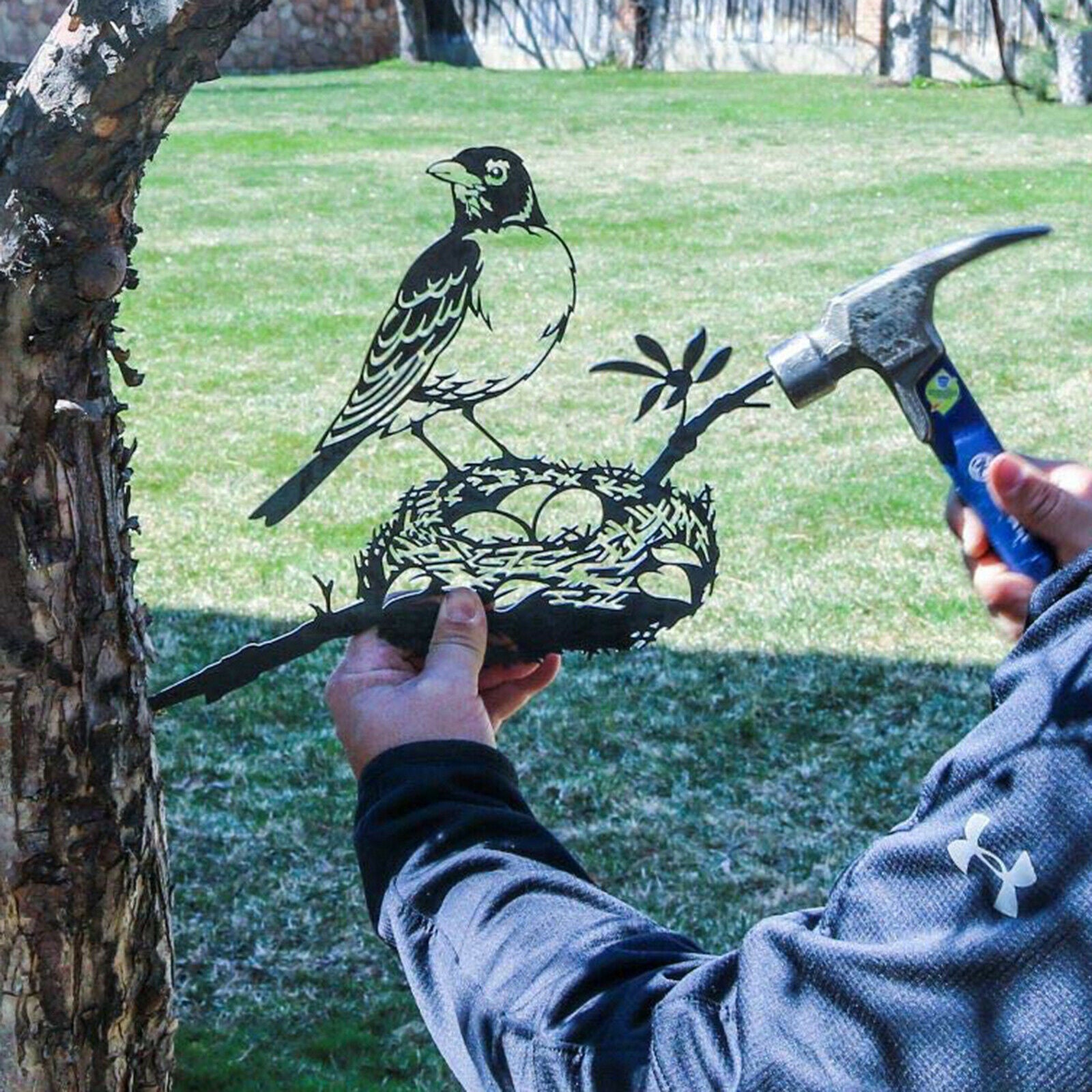 Iron Handmade Silhouette Art Gate Branch Decoration Artwork Bird with Nest