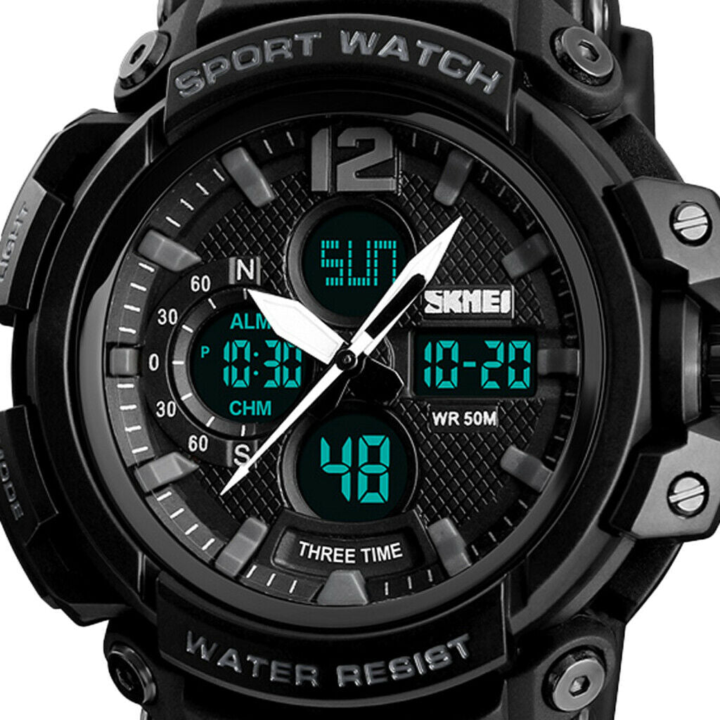 Multifunction LED Waterproof Sports Teens Quartz Digital Watch Black