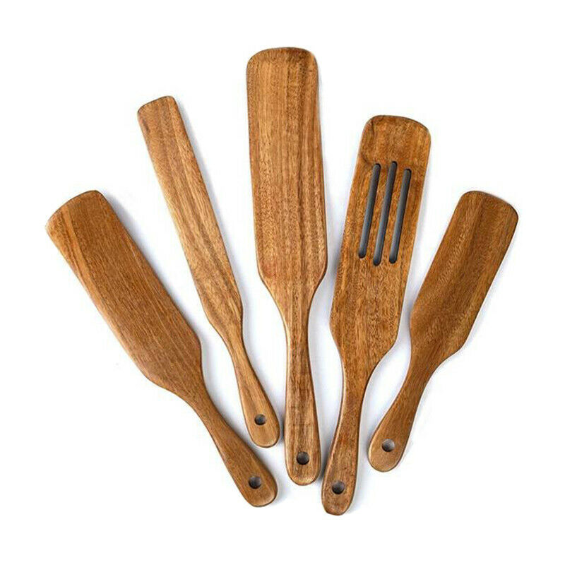 6-Piece Cooking Utensils Set Natural Teak Kitchen Wooden Cooking Utensils SeQ1Q7