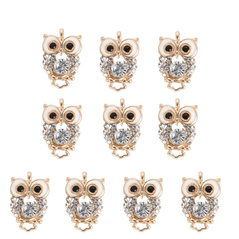 10Pcs/Set Alloy Crystal Owl Charms Pendant Jewelry Findings DIY Making Craft Lt