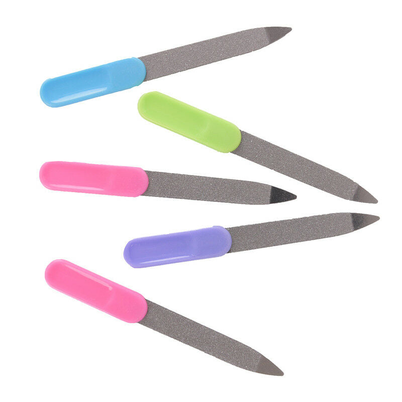 5pcs Plastic Handle Metal Double Sided Nail Files Manicure Pedicure Tool RGJCDD