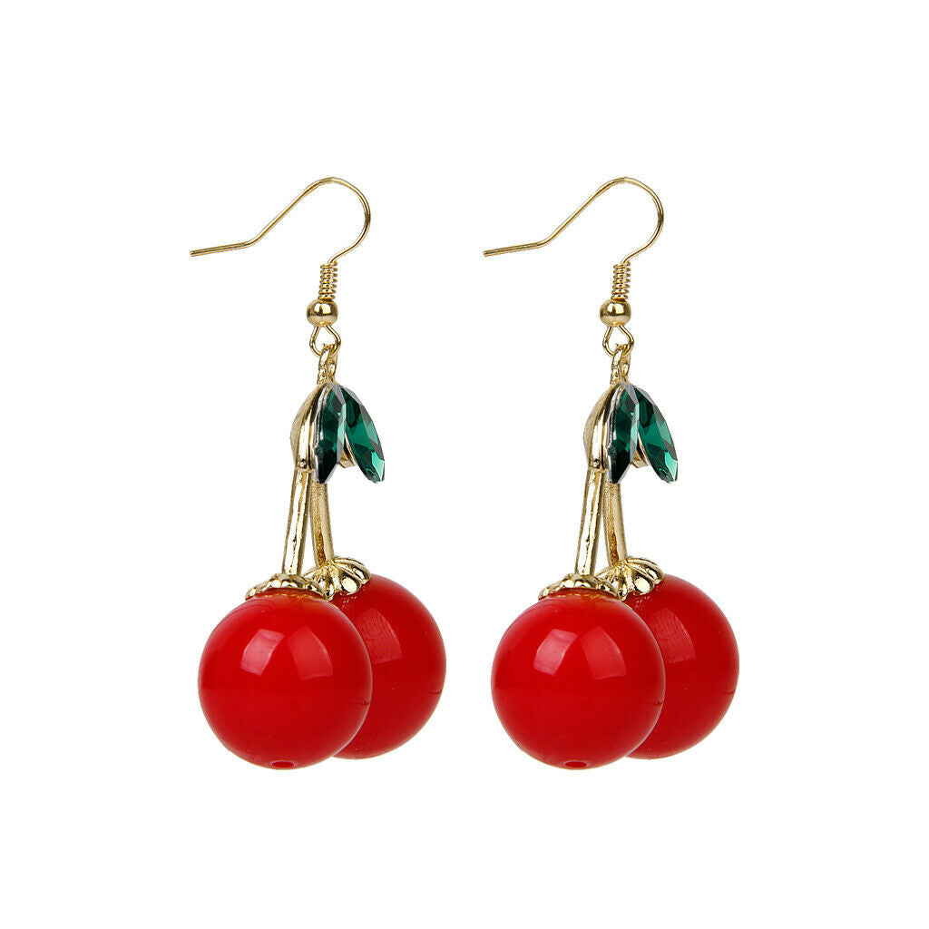 Rockabilly Red Cherry Diamante Crystal Drop Dangle