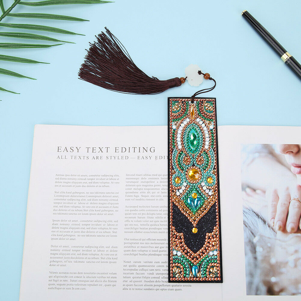 DIY Special Shaped Diamond Painting Palace Style Tassel Leather Bookmark @