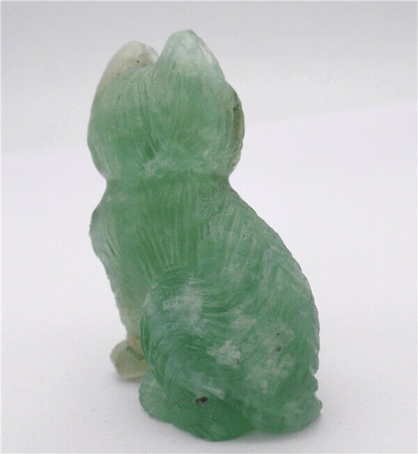47g 48x32x20mm Natural Green Fluorite Carved Cat Decoration Statue Decor HH7657