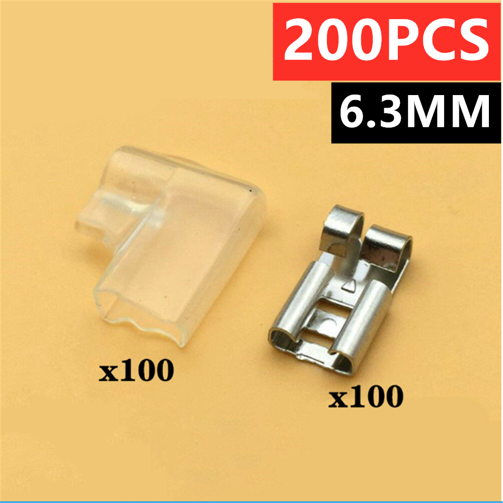 200PCS Chicken claws Female Flag Crimp Spade Terminal lock Connector+ Case 6.3mm
