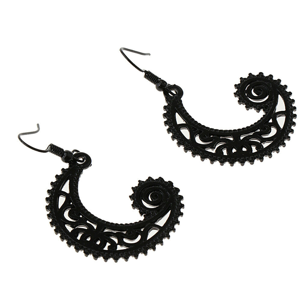 Bohemian Swirl Spiral Moon Dangle Earrings Wedding Jewelry Matte Black