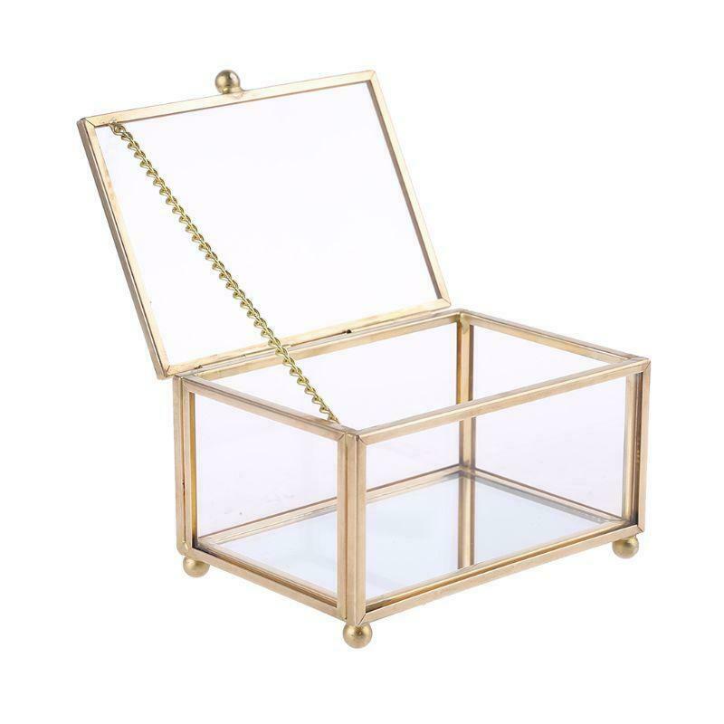Rustic Wedding Ring Box Geometric Transparent Glass Jewelry Display Storage Hold