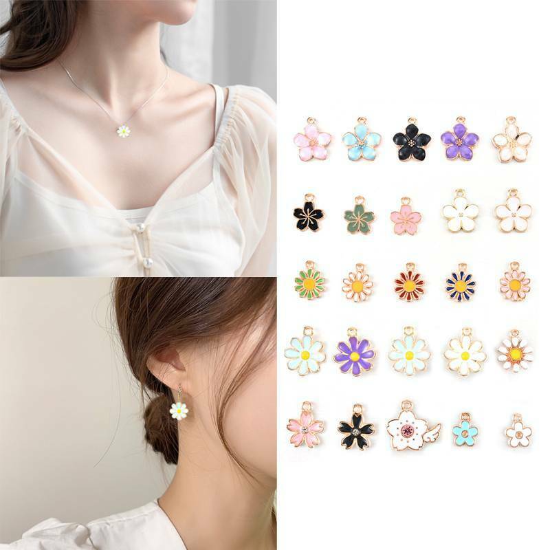 40Pcs/Pack Enamel Alloy Daisy Flower Charms Pendant Jewelry Findings DIY Craft