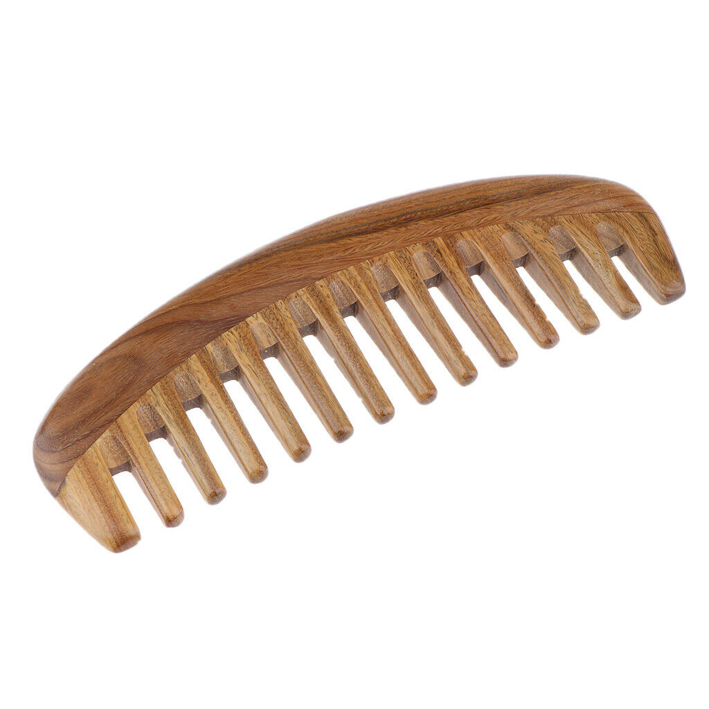 1Pcs Wide Tooth Wood Handmade Comb, Natural Green Sandalwood Anti-Static Comb