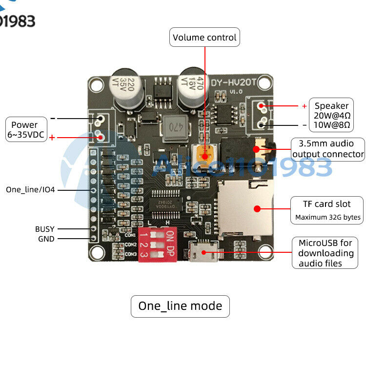 12V/24V Power Supply 10W/20W Voice Playback Module supporting Micro SD Card