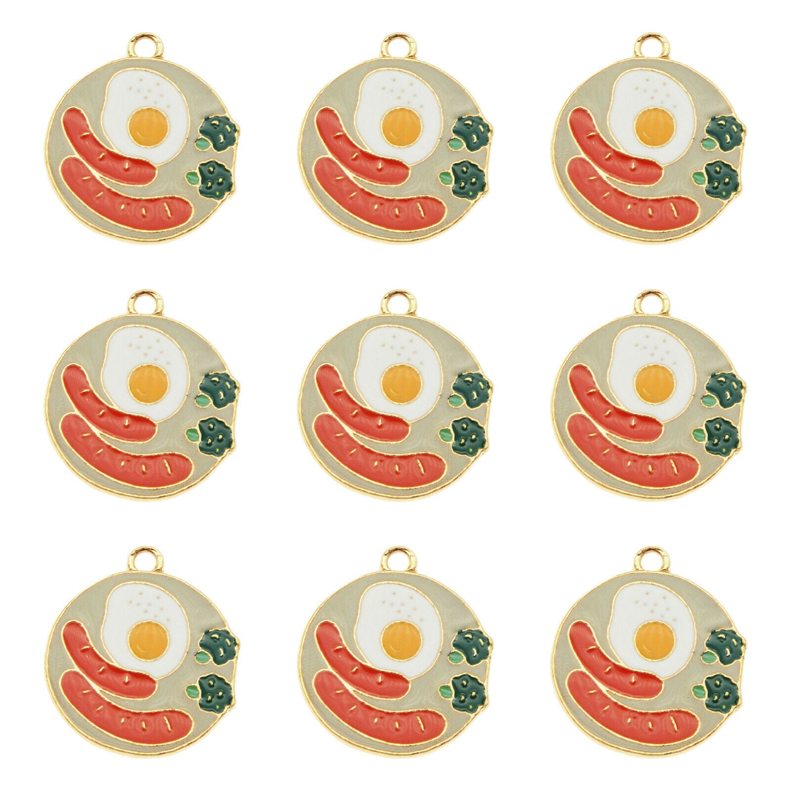 12PCS MultiColor Enamel 22x20mm Breakfast Sausage Egg Charms Pendant DIY Crafts