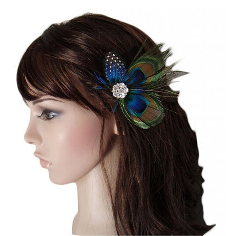 Cute Peacock Feather Bridal Wedding Hair Clip Headpiece Hair Accessory、ASEBDAU