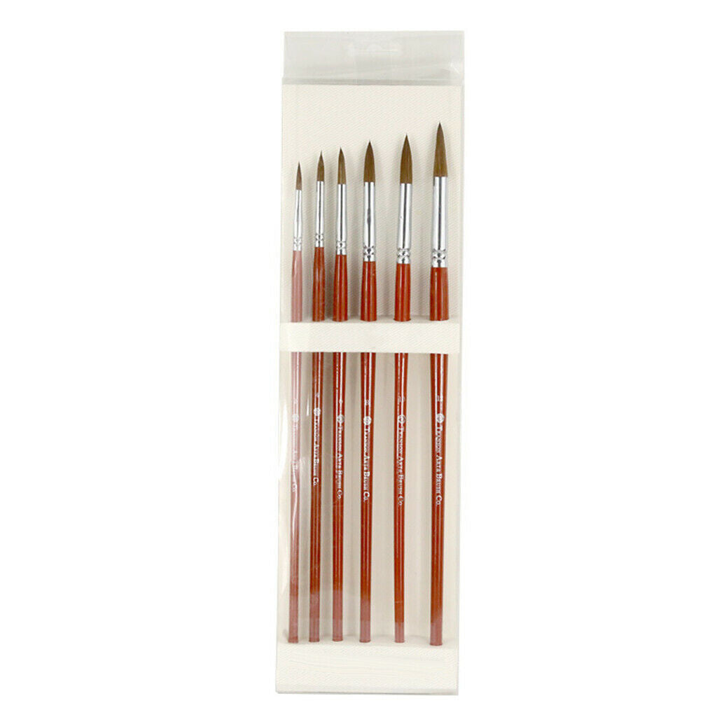 6 Wolf Hair Paint Brush Set Artist Painiting Brushes for Oil Paintng Acrylic