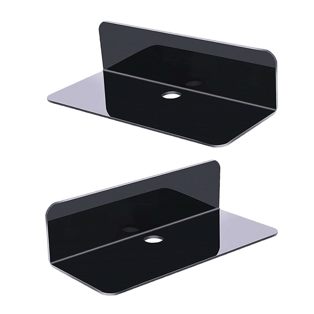 2x Floating Wall Shelf Stick-On Removable with Cable Clip for Digital Clock